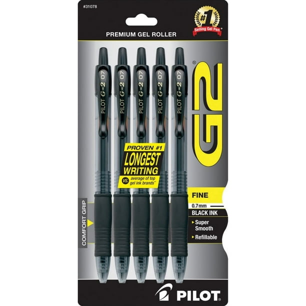 Pilot G2 Retractable Premium Gel Ink Roller Ball Pens, Fine Point, Black  Ink 5 ea (Pack of 3)