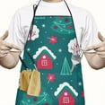 thumbnail image 2 of Dark Green Christmas Tree and House Pattern Apron-Garden Aprons for Women with Pockets-Cotton Linen Waterproof Kitchen Cooking Gardening Aprons Adjustable for Kitchen,Cooking,BBQ and Salon 33"x27", 2 of 7