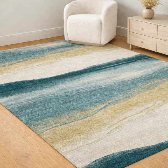 Addison Rugs Chantille Indoor/Outdoor Transitional Waves Aqua Machine Washable Rectangle Rug, 10' x 14'
