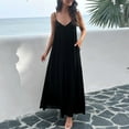 thumbnail image 2 of Xmarks Women Summer Casual Spaghetti Strap Maxi Dress V-Neck Sleeveless Solid Color Beach Party Long Dress with Pockets, 2 of 8