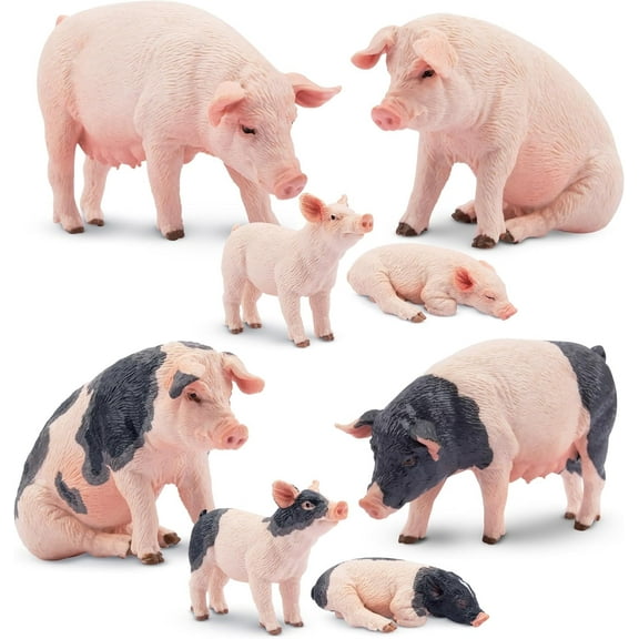 Toymany 8PCS Pig Figures Forest Animals Toy Figurines - Plastic Jungle Zoo Animal Figurines for Kids Boys Girls Age 3-5 6-12