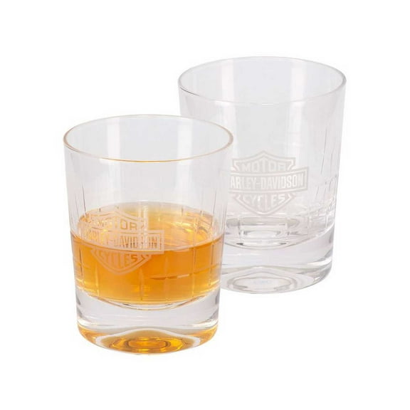 Harley-Davidson Crystal Double Old Fashion Set, Frosted Logos, Set of Two 12 oz, Harley Davidson