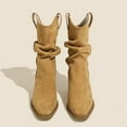 thumbnail image 6 of Retro Pointed Slim And Thick Heel Stacking Boots 2025 And Winter Mid Length Boots Western Boots Denim Short Boots For Women, 6 of 6