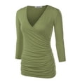 thumbnail image 2 of Doublju Women's V Neck Twist Knot Ruched Empire Waist Slimming Tunic Top Blouse (S-3X), 2 of 4
