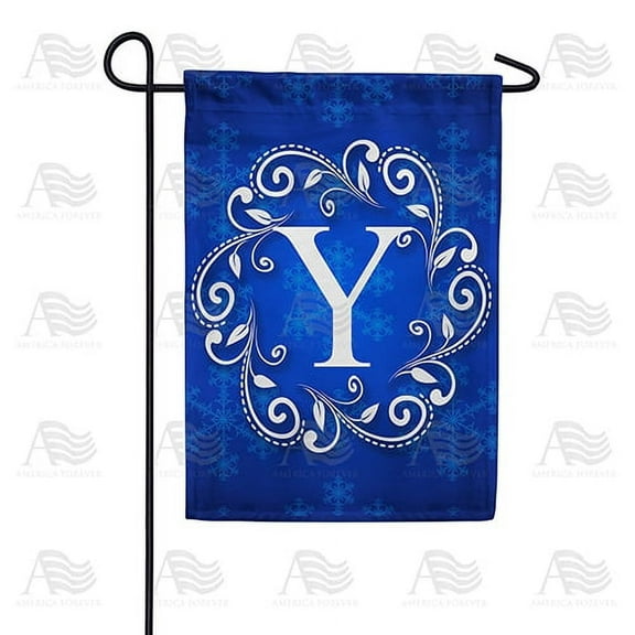 America Forever Winter Monogram Letter Y Garden Flag Vertical Double Sided 12.5 x 18 inches Snowflakes in Winter Holiday Seasonal Decor for Outdoor, Yard, Porch Decoration, Blue Garden Flag