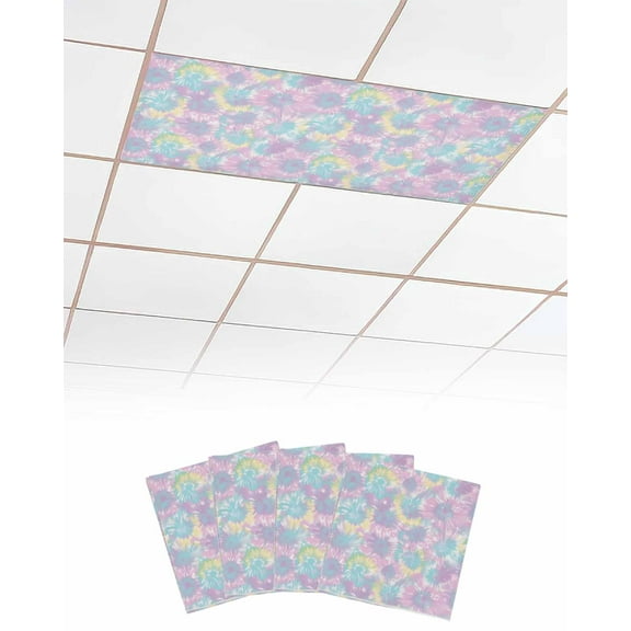 Fluorescent Light Covers for Ceiling Lights 4 Pack, Blue Yellow Pink Magnetic Ceiling Light Covers 2x4ft for Classroom Office School, Modern Abstract Art Watercolor Overhead Drop Ceiling Light Shade