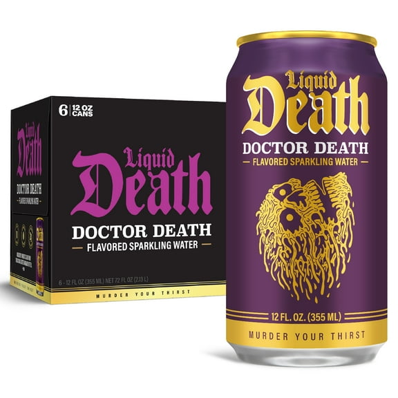 Liquid Death, Doctor Death, Soda-Flavored Sparkling Water, 6-Pack (12 fl oz Cans), Low Sugar, Huge Flavor and No Artificial Sweeteners