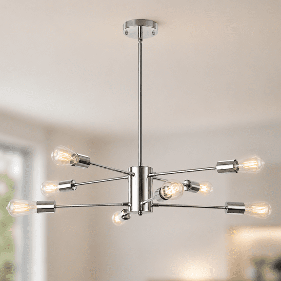 YANSUN 8-Light Sputnik Chandelier, Industrial Rustic Spindle Pendant Light, E26 Base Metal Hanging Fixture for Dining Room, Kitchen Island, Living Room