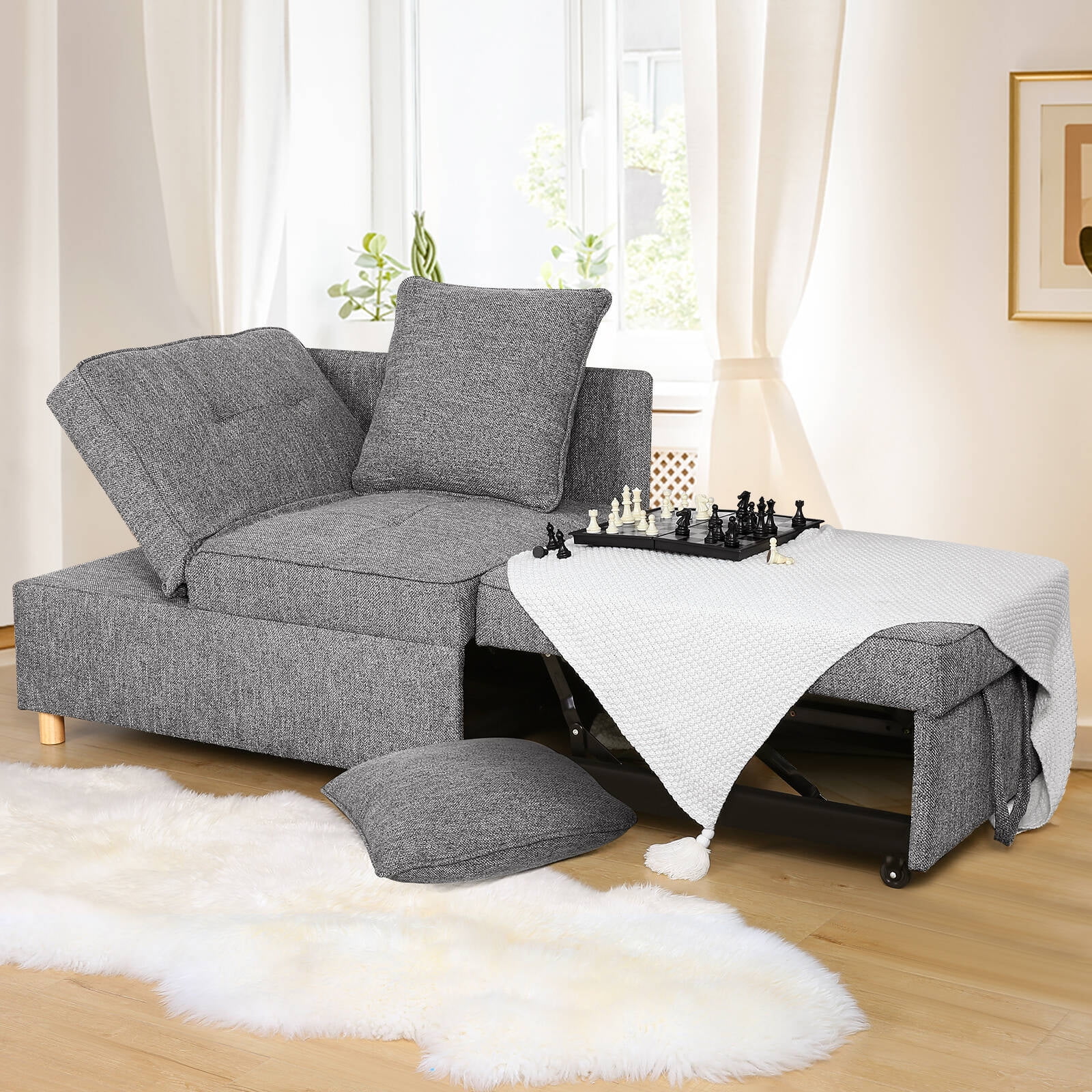  SEJOV Sofa Bed Chair 4-in-1 Convertible Chair Bed, 3-Seat Linen  Fabric loveseat Sofa with 2 Throw Pillow, Single Recliner for Small Space  with 5 Adjustable Backrest : Home & Kitchen