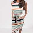 thumbnail image 6 of Casual Dresses for Women Summer Crewneck Dresses Striped Print Tank Dress Tie Waist Pocketed Sleeveless Short Dress, 6 of 6