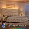 thumbnail image 4 of Hiphuta Full Bed with LED Light, Full Size Platform Bed with Button Tufted Velvet Upholstered Headboard, White, 4 of 8