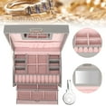 thumbnail image 3 of Three Layer Jewelry Storage Box, PU Leather Necklace Rings Earrings Holder Organizer With Lock, Built-in Mirror, Perfect Gift, 3 of 8