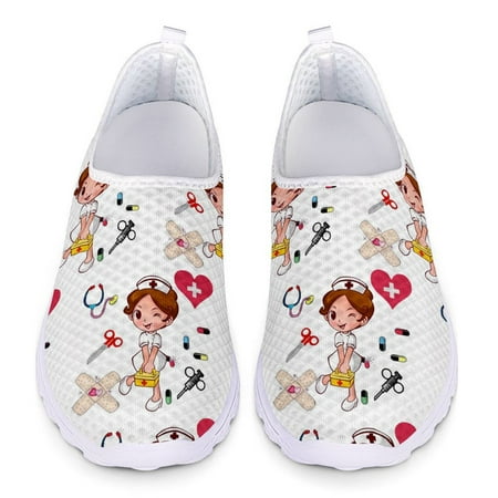

Nursing Shoes for Women Nurse Sketch Print Summer Mesh Slip On Flats Women Breathable Ladies Sneakers Zapatos mujer