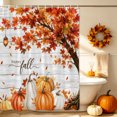 thumbnail image 5 of Happy Fall Shower Curtains for Bathroom, Maple Tree Orange Pumpkins Thanksgiving Wood Waterproof Fabric Shower Curtain, Decorative Bathroom Curtain for Bathtub, 72"x84", No Hooks Included, 5 of 9