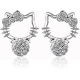 thumbnail image 1 of Sparkling Ball Cute Kitty Round Cut Cz Cute Cat Silver Plated Earrings, 1 of 5