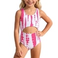 thumbnail image 2 of Girls Swimsuit One Piece Hollow Out Summer Sleeveless Swimwear Beach Swimming Vacation Tankini Pink Size 10-11 Y, 2 of 8