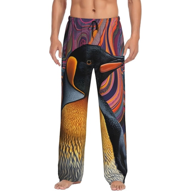 Fotbe Abstract Pattern Penguin Pantalones de Pijama para Hombre, Pantalones de Dormir, Pantalones de Casa con Cintura Ajustable y Bolsillos-Small