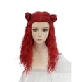 thumbnail image 1 of Peluca de cosplay roja con moño doble rizado de 65 cm de largo, resistente al calor, 1 of 3