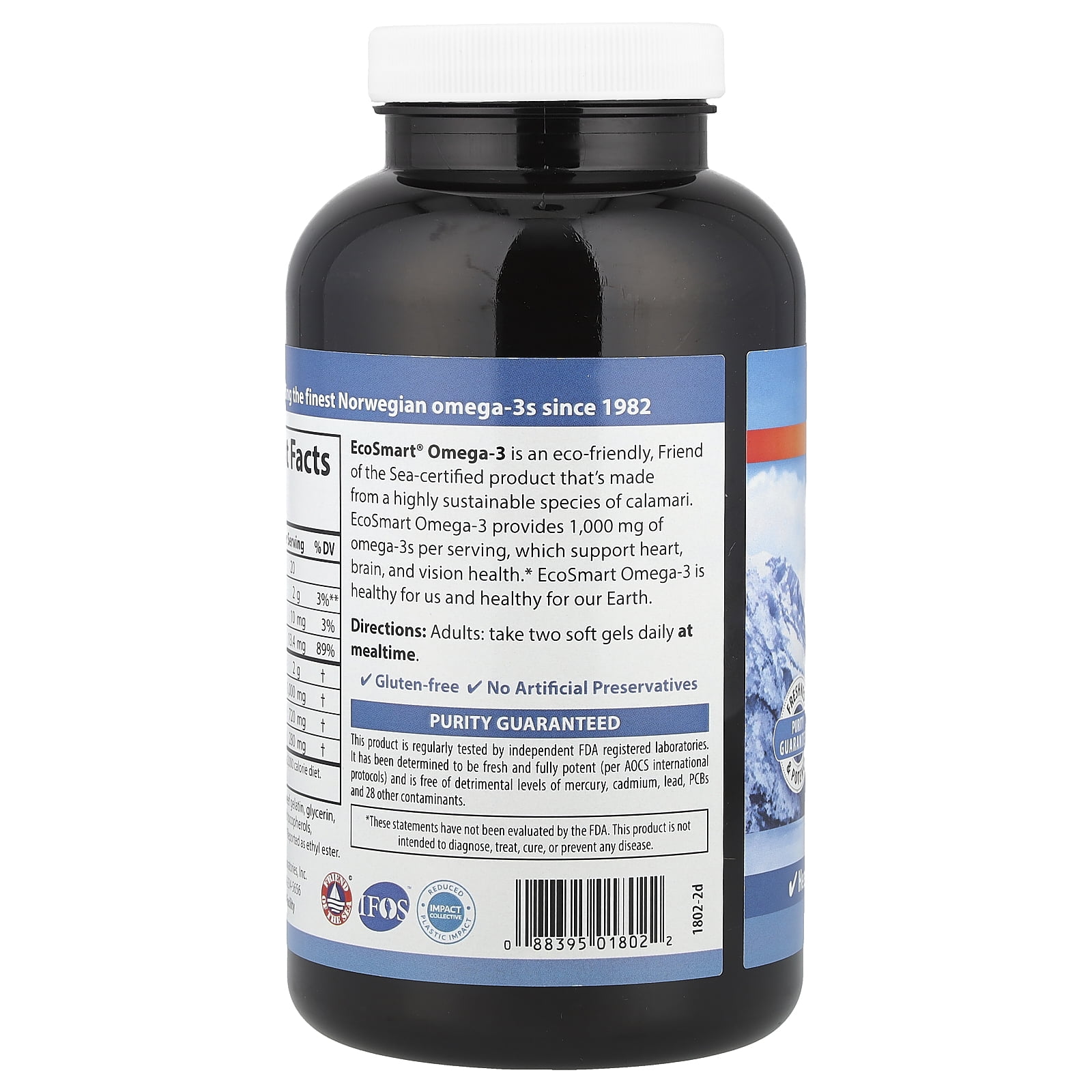 Carlson Labs - Norwegian EcoSmart Omega-3 Lemon Flavored 500 mg. - 180 Softgels Formerly CalaOmega High DHA Omega-3 From Calamari 1000 mg.