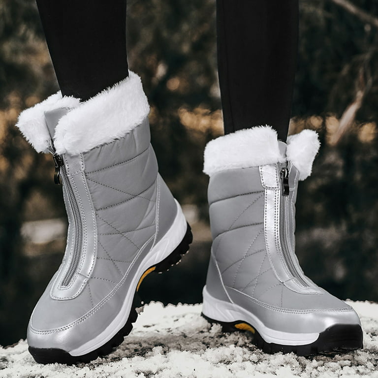 Fashion Women Winter Water Proof Flat Zipper Keep Warm Snow Boots  Comfortable Mid Boots Shoes Wide Boots Womens Warm Boots Snow Boots Womens  Size 8 Lightweight Winter Boots Women Snow Boots Women