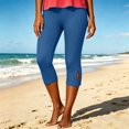 thumbnail image 2 of Stamzod Women's Leggings Summer Solid Color Elastic Waist Yoga Capris Casual Slim Fit Stretch Capri Leggings for Women Blue E XXL, 2 of 4