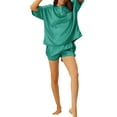 thumbnail image 2 of INSPIRE CHIC Women's Satin Pajama Set Short Sleeves T-Shirt with Shorts 2 Piece Lounge Set with Pockets XS Lake Blue, 2 of 5