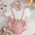 thumbnail image 2 of mgoYE Baby Girl Clothes 3-6 Months Preemie Newborn Baby Girl Clothes Infant Cotton Linen Romper Ruffle Sleeve Jumpsuit Spring Summer Outfits for Girls with Bow Headband Set(Pink,3-6 Months), 2 of 4