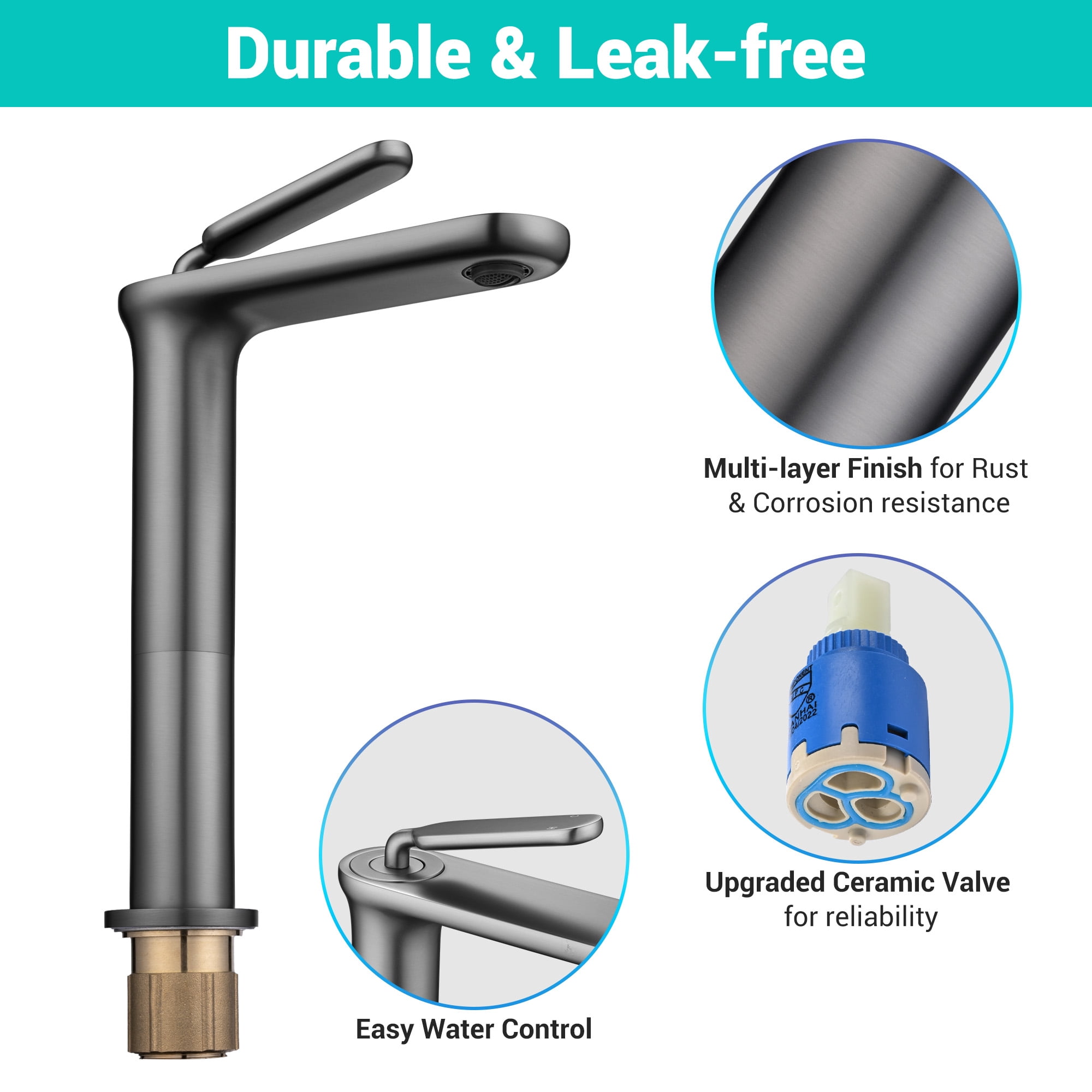 Aquaterior Single Handle Bathroom Vessel Sink Faucet Rv Lavatory Vanity Sink Mixer Tap Grey (CUPC NSF CEC)
