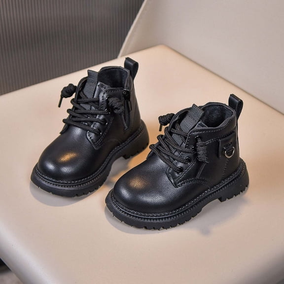 LvhaoGJOB Kids' Ankle Boots - Lace-Up Design, Side Zipper & Thick Platform Sole