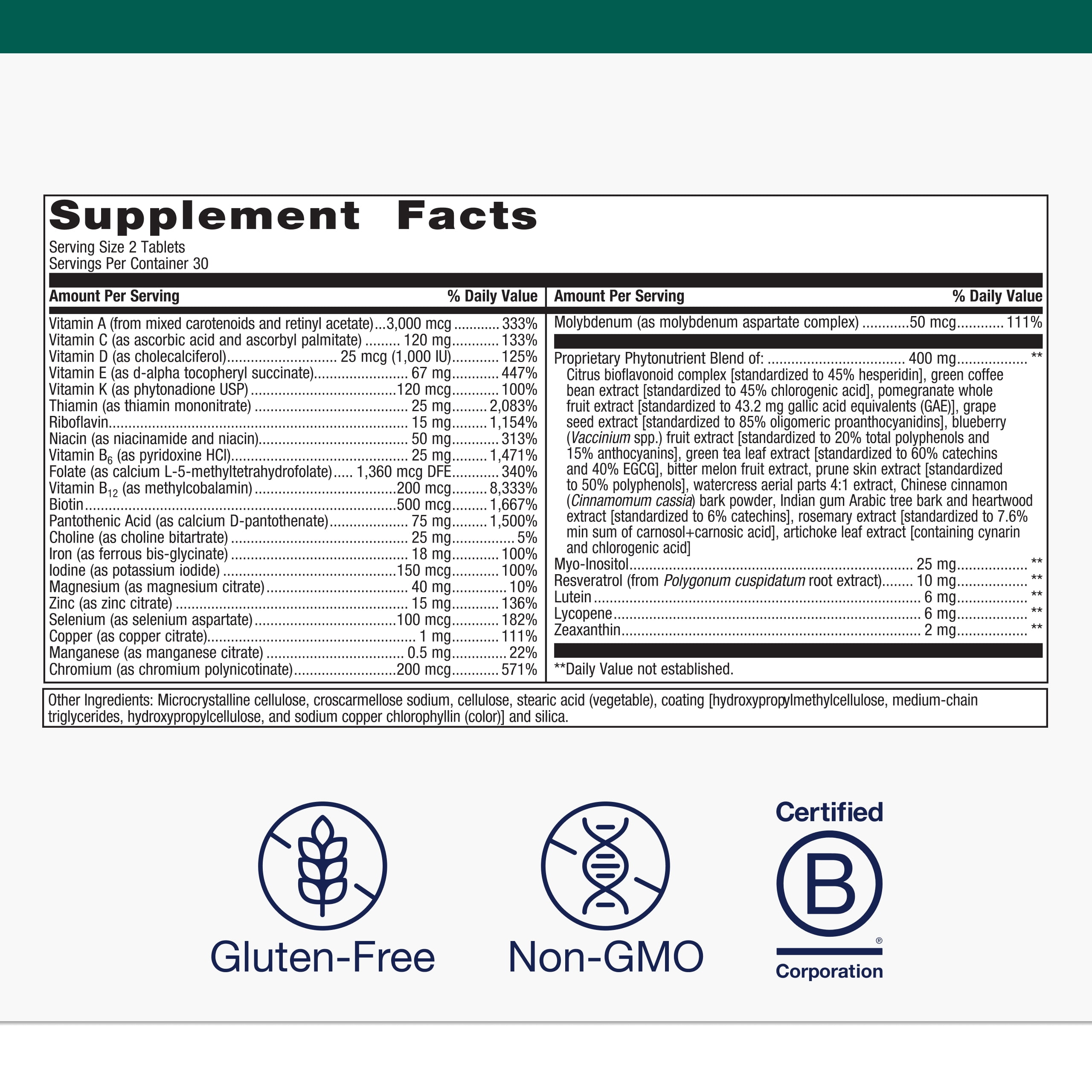 Metagenics PhytoMulti Multivitamin with Iron - Daily Multivitamins with Phytonutrients - Multivitamin for Men & Women - PhytoMulti Vitamin Supplement - with Iron, Zinc & B6 Vitamins - 60 Tablets
