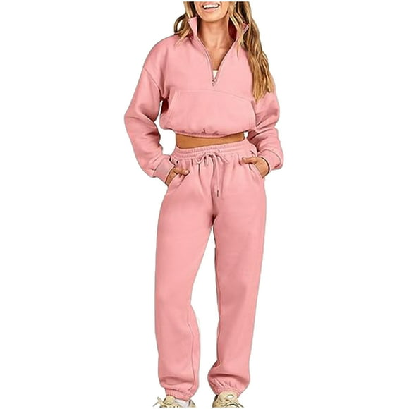 Babysbule Lounge Sets for Women Clearance Women's Casual Color Half Zippered Long Sleeved Hoodie Pants Sports Casual Set Tracksuit Homewear