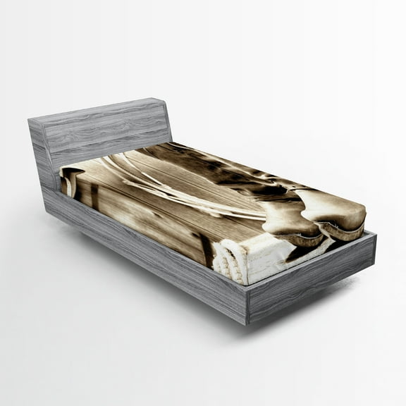 Ambesonne Black White Fitted Sheet, Wild Vintage Rodeo, Twin Size, Sepia and Beige