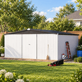thumbnail image 5 of AECOJOY 12'x14' Waterproof Galvanized Steel Storage Shed with Lockable Double Doors, White, for Backyard & Patio, 5 of 8