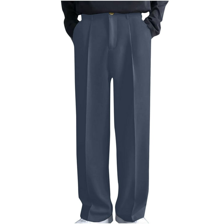 Men's Pleated Straight Wide Leg Suit Pants Casual Business Dress