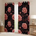 thumbnail image 2 of Homewish Rose Bat Kitchen Curtains for Girls, Tropical Blossoms Black Out Curtains Pack of 2 (42x63 Each), Black Dusty Pink, 2 of 5