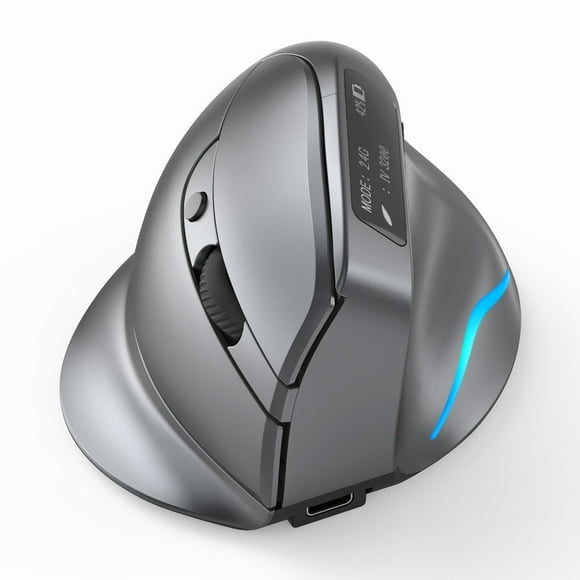 ZELOTES F-26C Souris Sans Fil Rechargeable Double Mode avec Affichage Silencieux 2.4GHz BT Gris