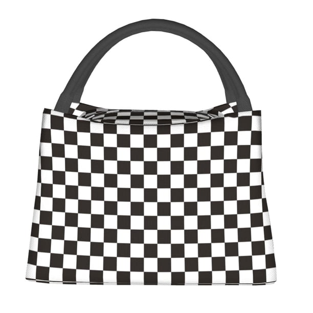 Fotbe Black and White Checkerboard Bolsa Térmica Portátil con Estampado, Bolsa de Entrega de Alimentos Aislada, Bolsa Reutilizable de Gran Capacidad para Comidas y Supermercado