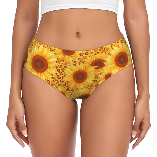 Fotbe Vintage Leopard Print Sunflower Calzones Estampados para Mujer – Ropa Interior de Algodón, Cómoda, Suave y Elástica-3X-Large