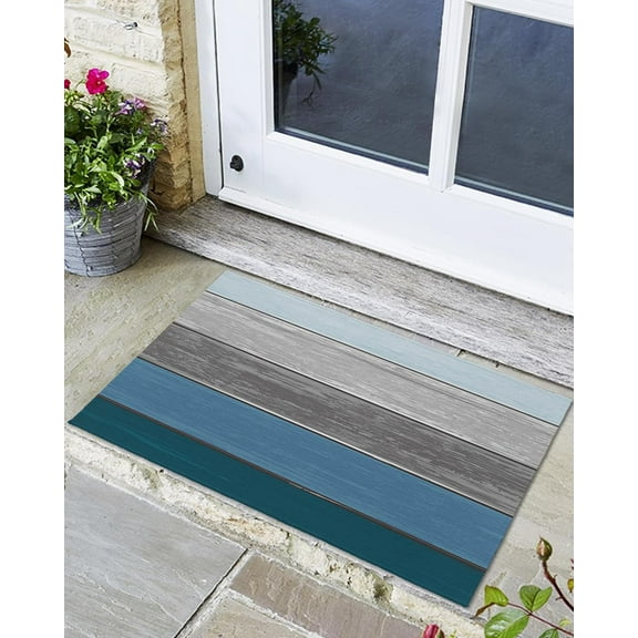 Front Door Mat, Non - Slip Absorbent Door Entry Mats, Doormats Indoor/Outdoor Entrance Small Rugs, Nevy Grey Rustic Wooden Planks Farm House Doormat - Easy to Clean Floor Mats for Home 16x24 Inch