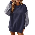 thumbnail image 3 of CAIXIA Oversized Sweaters For Women Plaid Patchwork Color Block Crewneck Long Sleeve Pullover Tops Soft Basic Clothes Casual Shirts Work Outfits Fall Winter Clothes,Navy, 3 of 5