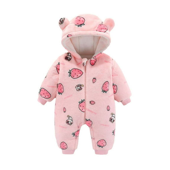 Fleece Jumpsuit Baby Winter Clothes Infant Thick Plush Cute Hooded Warm Rompers Boy Long Sleeve Onesies Girl, Pink, 3 Months