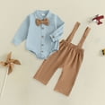 thumbnail image 2 of 9-12 Months Formal Suit Outfit For 0 3 6 9 12 18 Months 2Pcs Infant Baby Boys Long Sleeve Plaid Prints Romper Tops Pants Child Kids Fashionable Clothing Daily Versatile Newborn Baby Outfits,Blue, 2 of 6