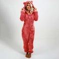thumbnail image 2 of SAZBJOJN Womens Pajamas Fleece Lined Hooded Onesie Pajamas Soft Fuzzy Plush One Piece Jumpsuit Warm Cozy Cute Ears Loungewear for Cold Winter Home Wear Size S Red, 2 of 5