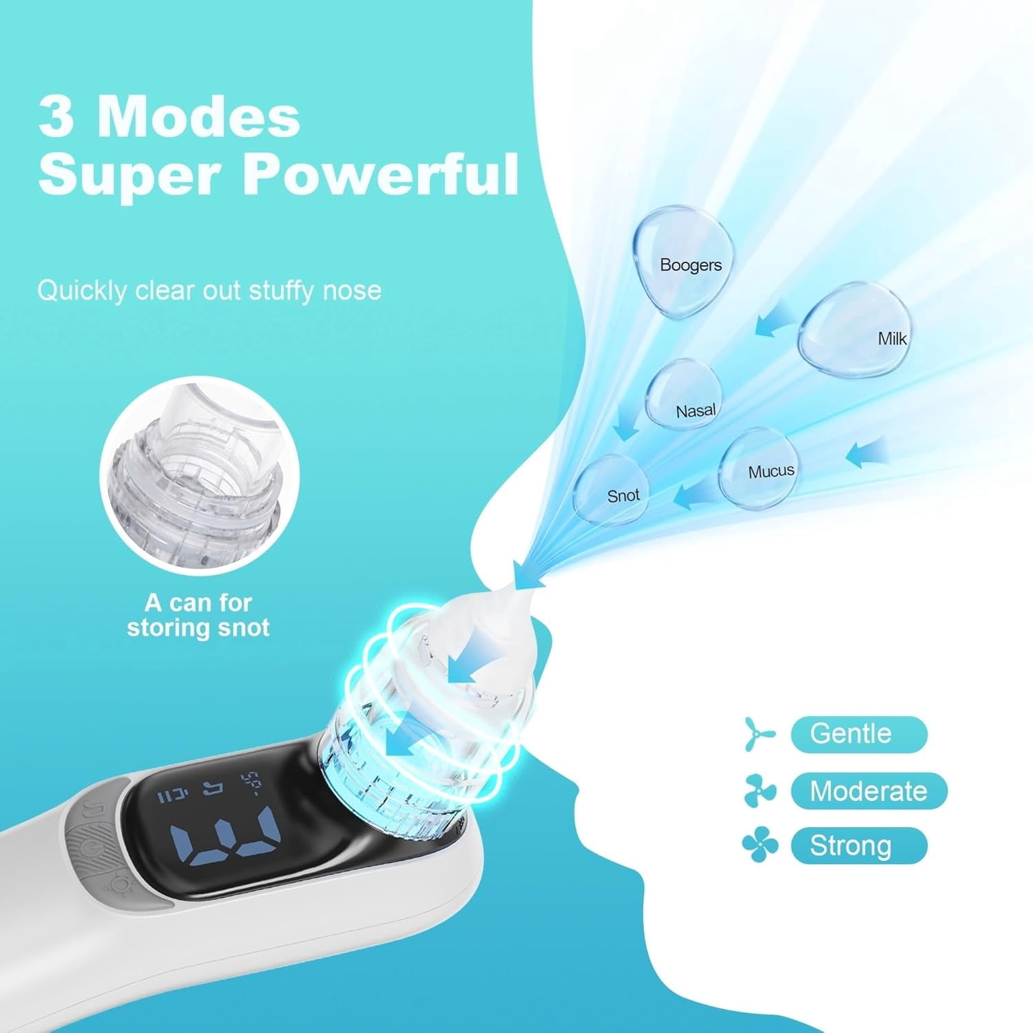 Baby Electric Nasal Aspirator with 3 Suction Levels, Music &  Light, USB Rechargeable Nose Cleaner for Infants & Toddlers