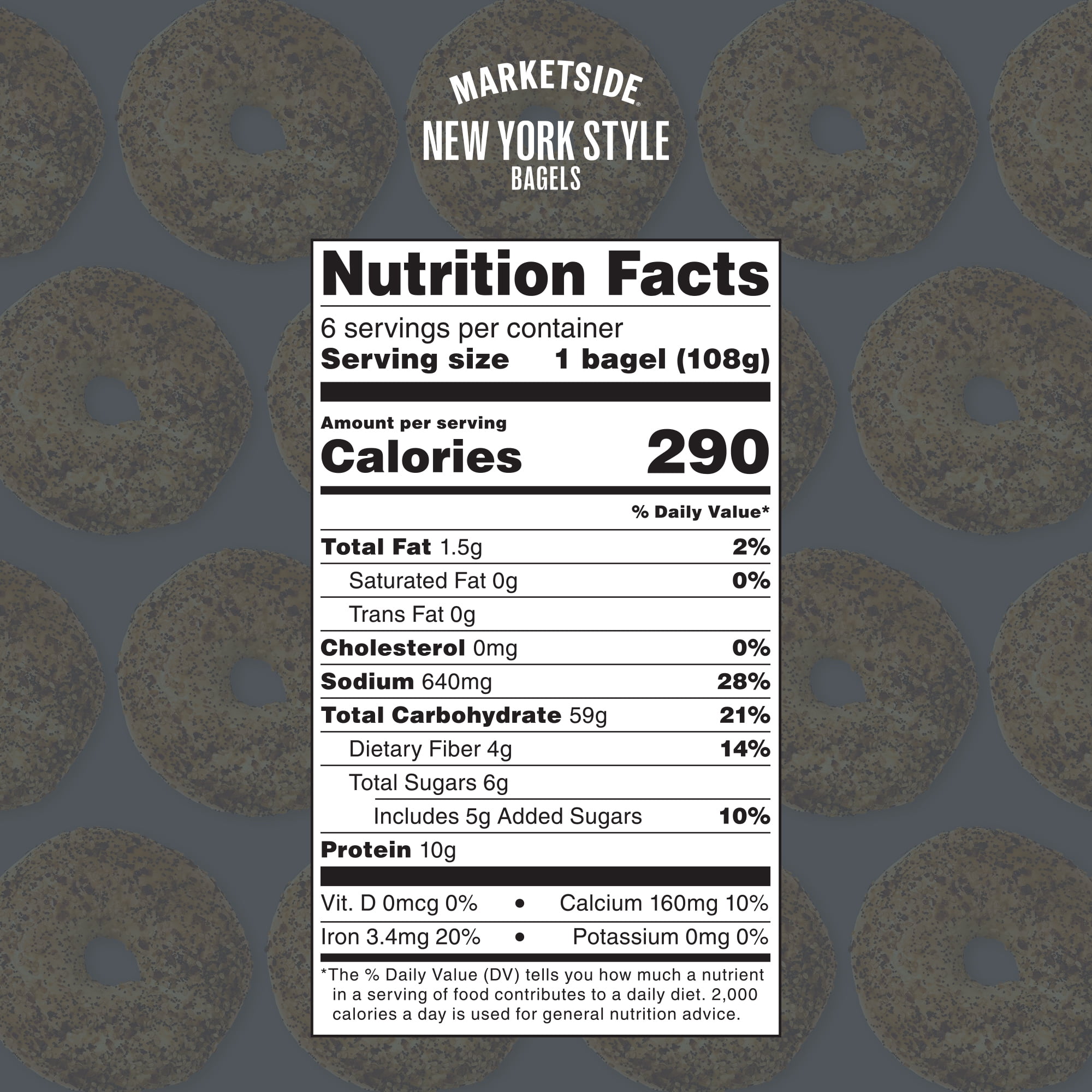 Marketside Fresh Pre-Sliced Everything Bagels, New York Style, 22.8oz, 6 Count