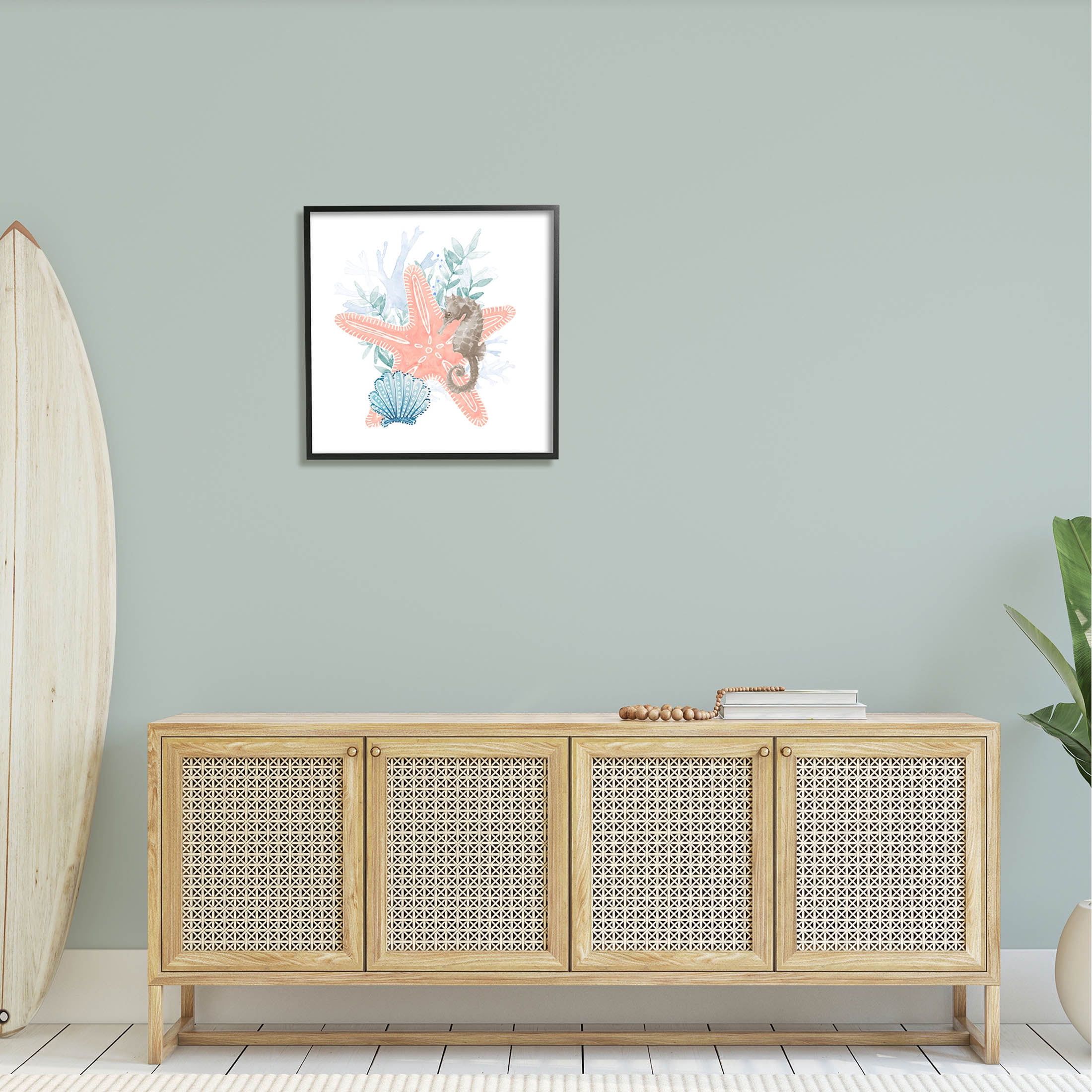 Seahorse Starfish Layered Coral Animals & Insects Graphic Art Black Framed Art Print Wall Art
