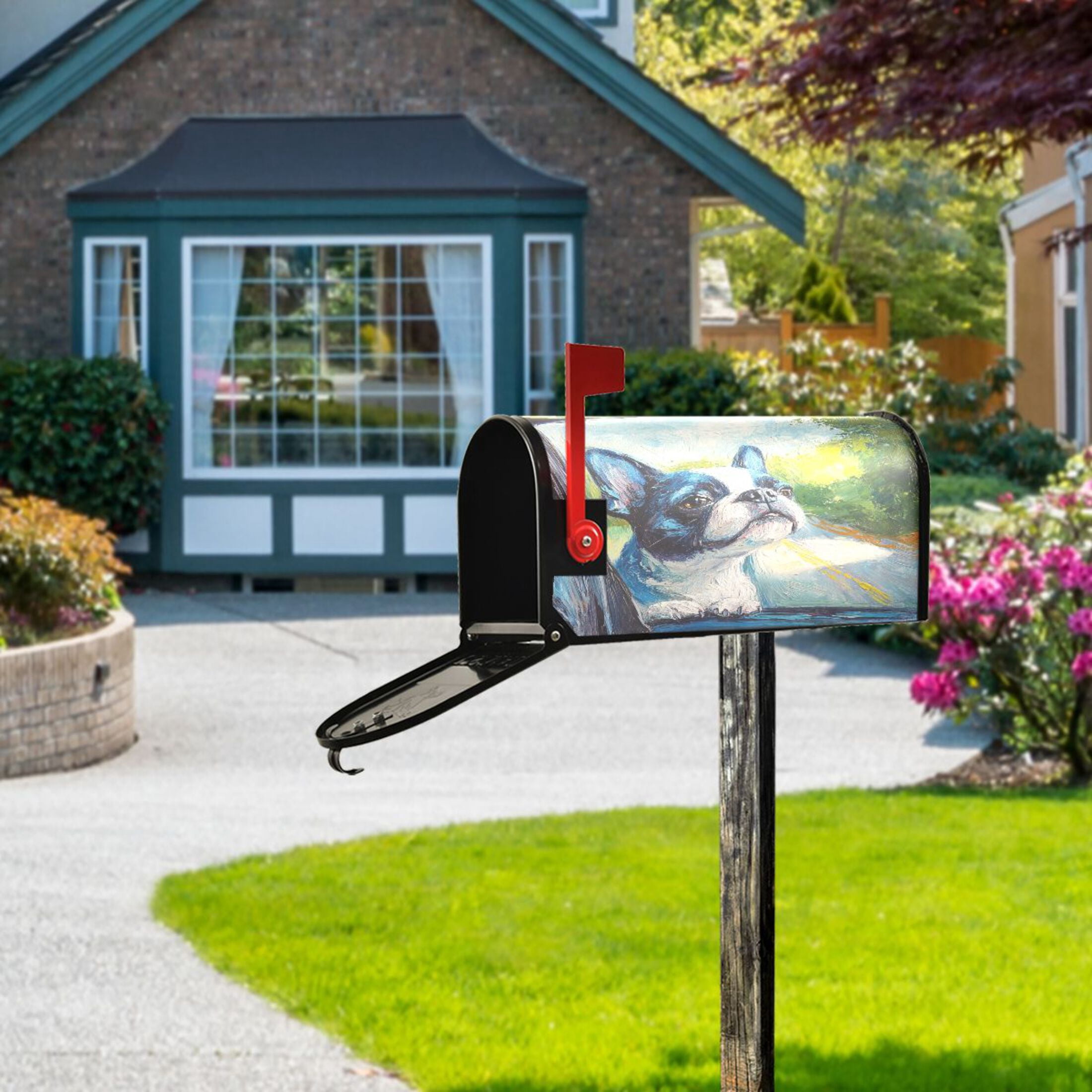 WOBOGO Lovely Boston Terrier Mailbox Cover Magnetic for Garden Yard Home Decor Standard Size 25.4×20.78in