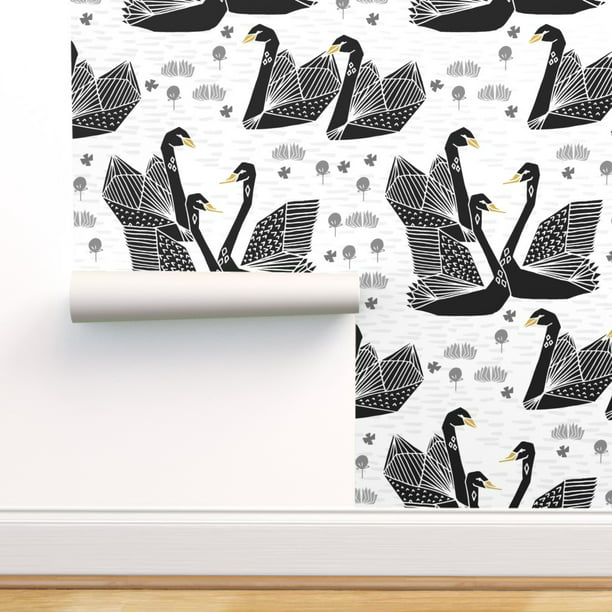 Removable Wallpaper 3ft x 2ft - Black Swan Large Scale Elegant Birds Pond  Girls Sweet Baby Nursery Custom Pre-pasted Wallpaper by Spoonflower -  