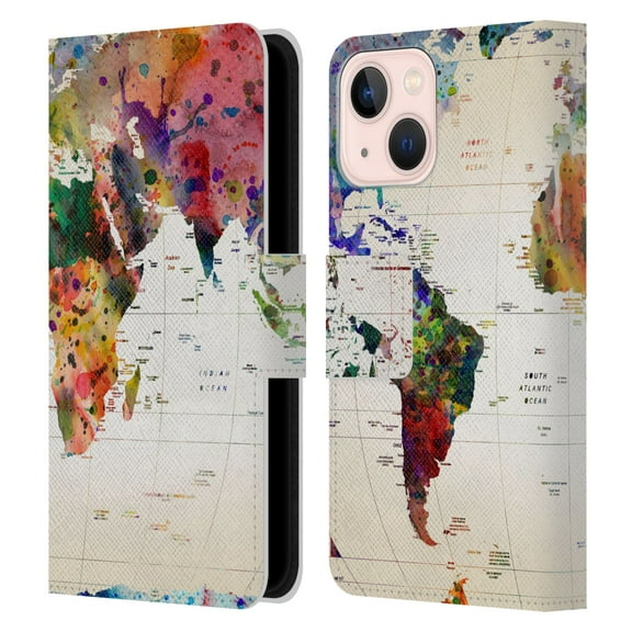 Head Case Designs Officially Licensed Mark Ashkenazi Pop Culture Map Of The World Leather Book Wallet Case Cover Compatible with Apple iPhone 13 Mini