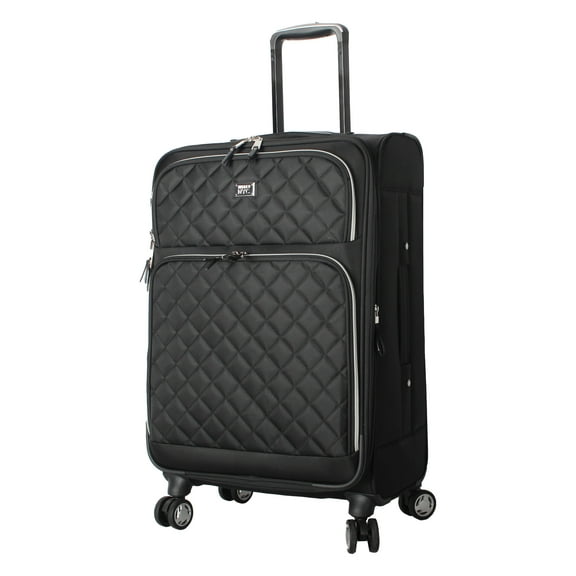 MADDEN NYC, Aesthetic Soft Side 24" Expandable Checked Luggage with Spinner Wheels, Black